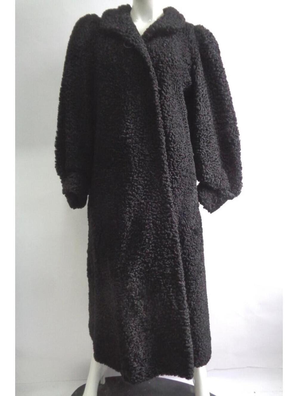 Excellent Black Lamb Astrakhan Fur Coat Jacket Women Woman Size 8 Medium